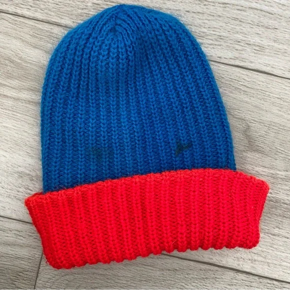Vintage Blue and Red Knit Beanie “Modulate with ME” 70’s - Picture 3 of 12